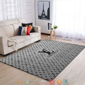 Louis Vuitton Black Lv Pattern Grey Rug Carpet