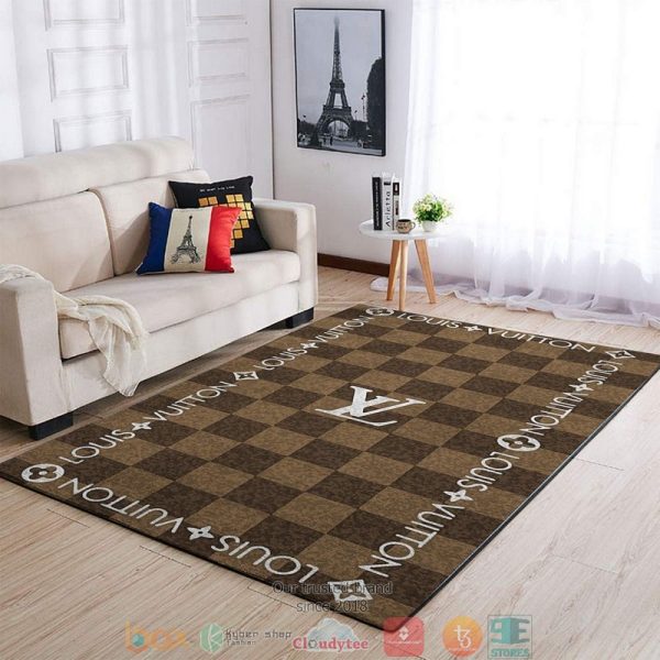 Louis Vuitton Lv Border Caro Pattern Brown Rug Carpet