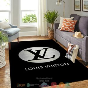 Louis Vuitton Lv Circle Grey Pattern Black Rug Carpet