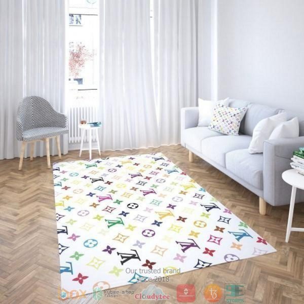 Louis Vuitton Lv Multicolor Pattern White Rug Carpet