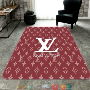 Louis Vuitton White Lv Dark Red Carpet Rug