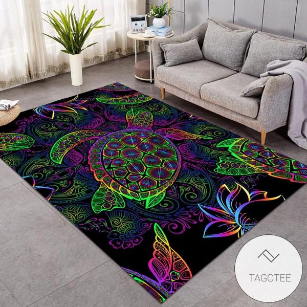 Magical Mythical Rainbow Tortoise Rug Living Room Carpet