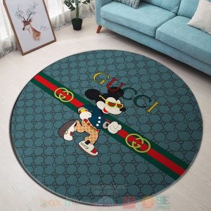 Mickey Mouse Gucci Brand Blue Pattern Round Rug