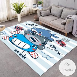 Ocean Cartoon Fish Whale Shark Dolphin Dude Rug Living Room Carpet