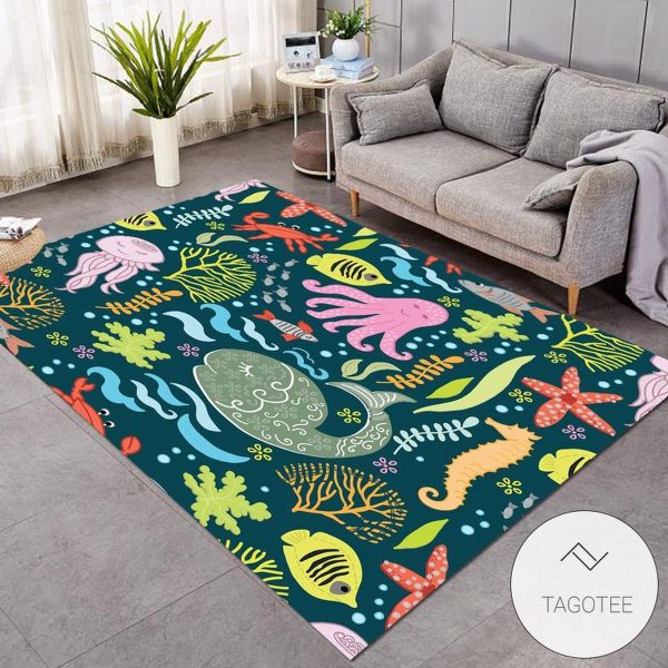 Ocean Life Sea Creatures Rug Living Room Carpet