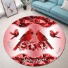 Personalized Cardinal Bird Couple Flowers Custom Round Rug