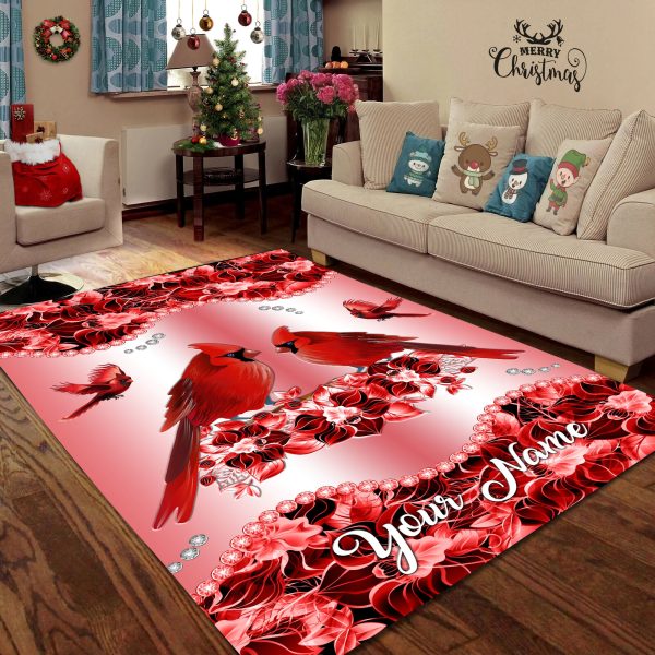 Personalized Cardinal Bird Couple Flowers Custom Rug