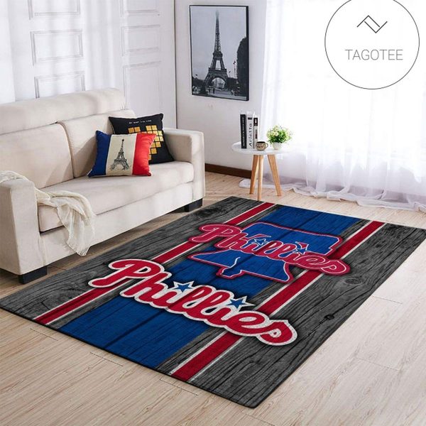 Philadelphia Phillies Mlb Team Logo Wooden Style Style Nice Gift Home Decor Rectangle Area Rug