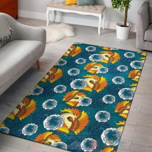 Phoenix Pattern Print Floral Inspired Rug