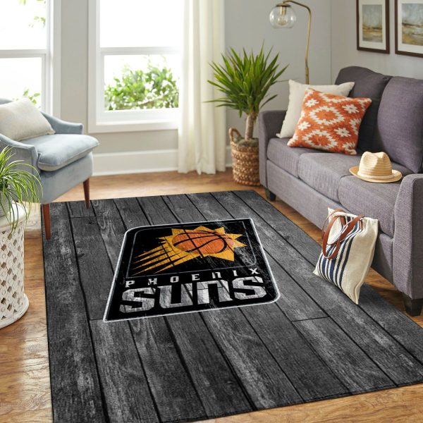 Phoenix Suns Nba Team Logo Grey Wooden Style Nice Gift Home Decor Rectangle Area Rug