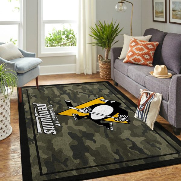 Pittsburgh Penguins Nhl Team Logo Camo Style Nice Gift Home Decor Rectangle Area Rug