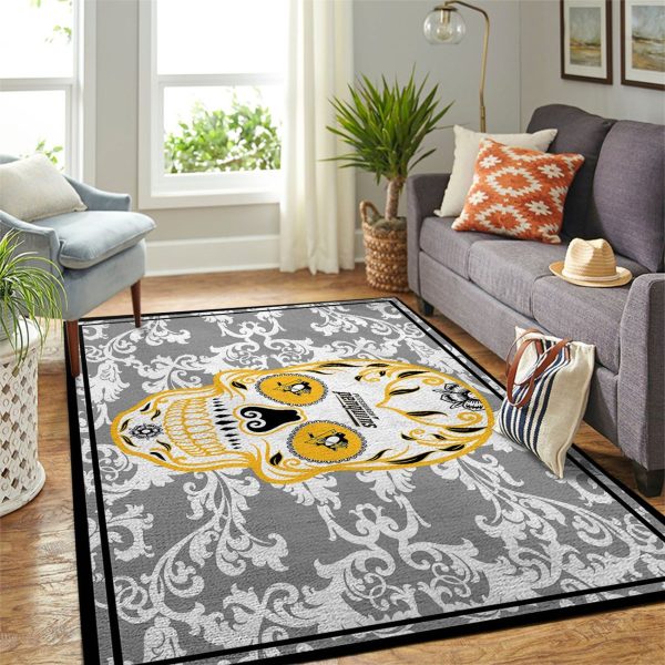 Pittsburgh Penguins Nhl Team Logo Skull Flower Style Nice Gift Home Decor Rectangle Area Rug