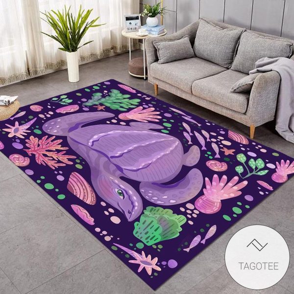 Purple Sea Turtle Corals Shell Rug Living Room Carpet