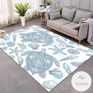 Royal Aqua Blue Turtles Abstract Rug Living Room Carpet