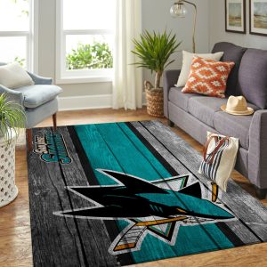 San Jose Sharks Nhl Team Logo Wooden Style Nice Gift Home Decor Rectangle Area Rug