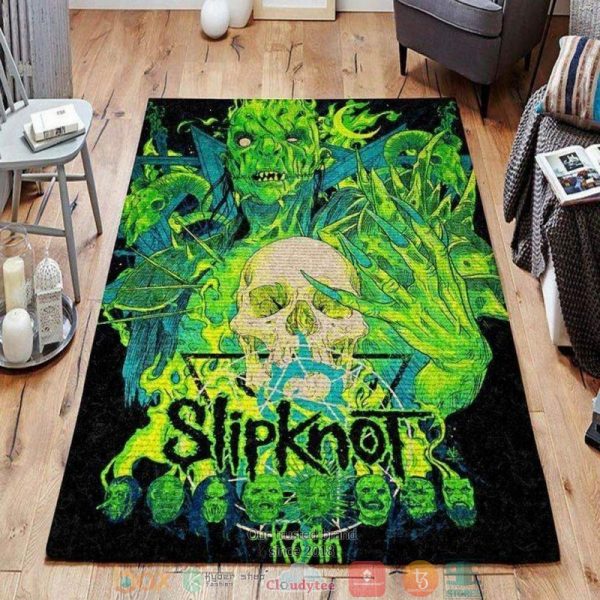 Slipknot Skull Green Flame Rug Carpet