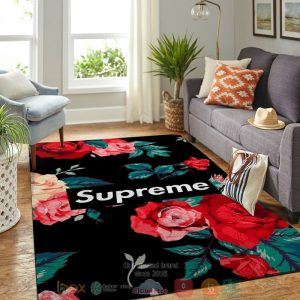 Supreme Brand Flowers Black Rug