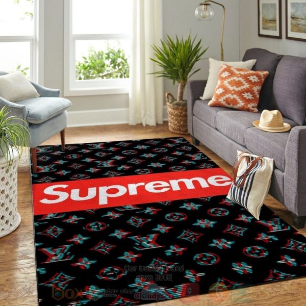 Supreme-Louis Vuitton Black-Red Color Inspired Rug