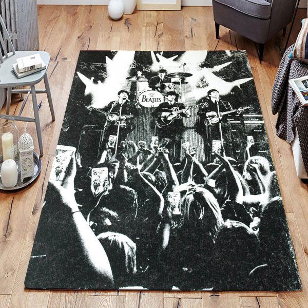 The Beatles Performing Singing In Front Of Phone Recording Crowd Living Room Music Band Area Rugs