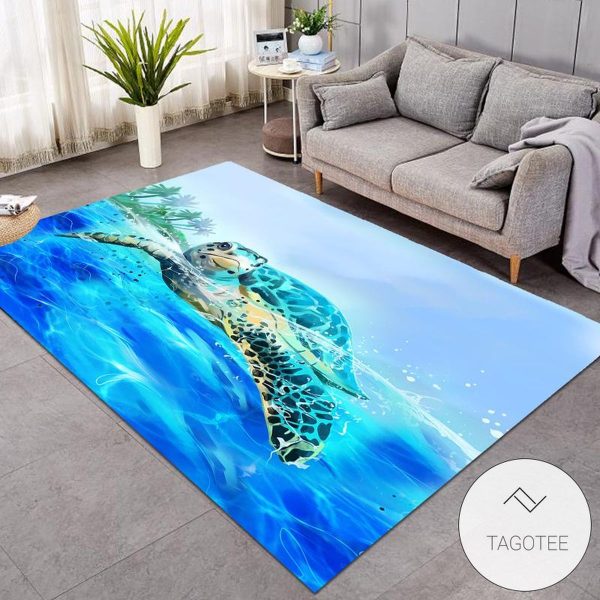 Tortoise In The Blue Limpid Ocean Rug Living Room Carpet