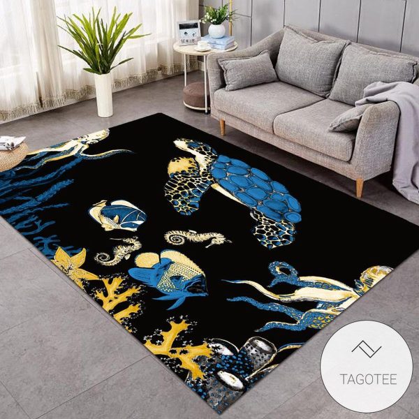 Tortoise With Marine Hippocampus Coral Rug Living Room Carpet