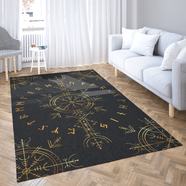 Vegvisir And Rune Ver3 Viking Area Rug