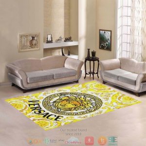 Versace Black Gold Circle Pattern White Rug Carpet