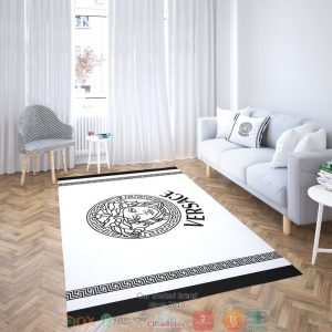 Versace Black Logo Border White Rug Carpet