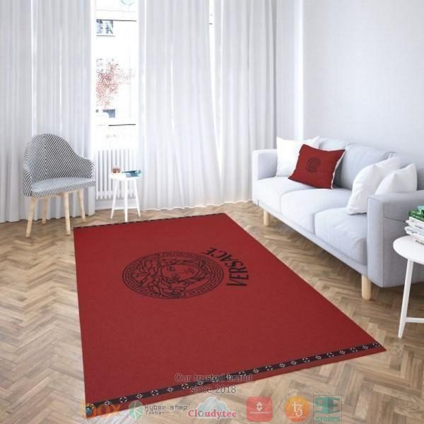 Versace Black Logo Dark Red Rug Carpet