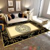 Versace Black Logo Floral Pattern Black Border Rug Carpet