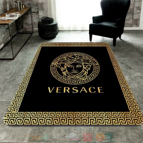 Versace Brand Black Gold Rectangle Rug