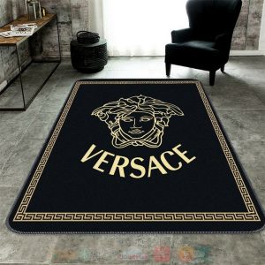 Versace Brand Logo Black Rectangle Rug