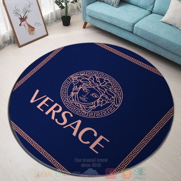 Versace Brand Logo Dark Blue Round Rug