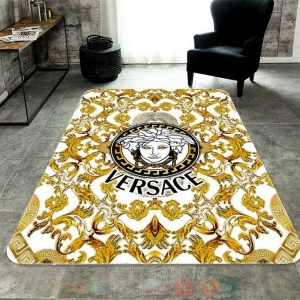 Versace Brand Logo White Yellow Pattern Rectangle Rug