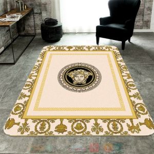 Versace Brand Logo White Yellow Rectangle Rug