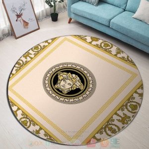 Versace Brand Logo White Yellow Round Rug