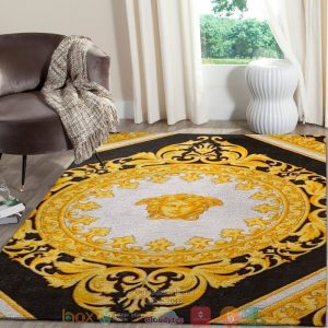 Versace Circle Black Gold Logo Border Black Rug Carpet