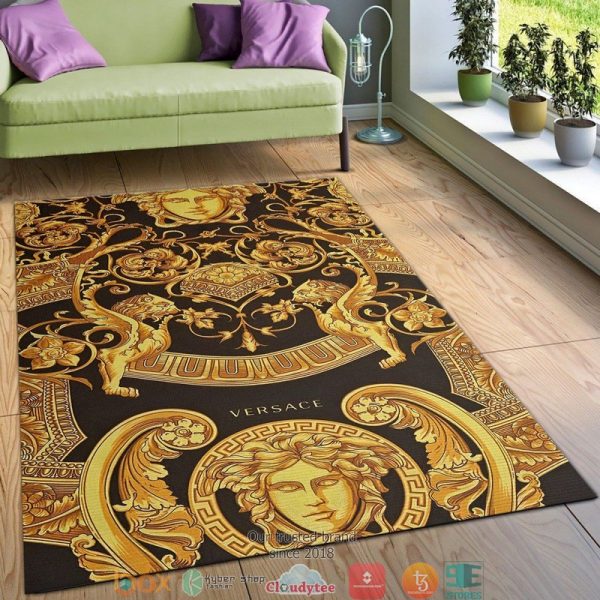 Versace Fashion Brand Logo Gold Rug Carpet