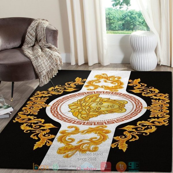 Versace Gold Circle Pattern Black And White Rug Carpet