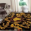 Versace Gold Flower Logo Pattern Black Rug Carpet