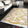 Versace Gold Flower Pattern Luxury White Rug Carpet