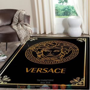 Versace Gold Logo Border Black Rug Carpet