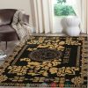 Versace Gold Logo Border Flower Pattern Black Rug Carpet