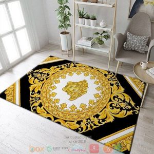 Versace Gold Logo Circle Pattern Black And White Rug Carpet