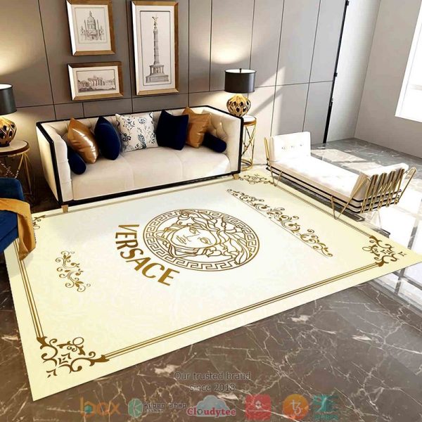 Versace Gold Logo Pattern Yellow Rug Carpet