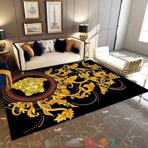 Versace Gold Logo Red Circle Pattern Black Rug Carpet