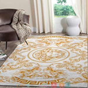 Versace Gold Pattern White Rug Carpet