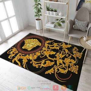 Versace Gold Red Circle Logo Pattern Black Rug Carpet