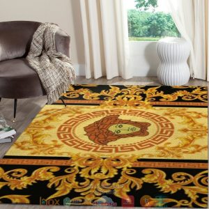 Versace Gold Yellow Pattern Black Rug Carpet