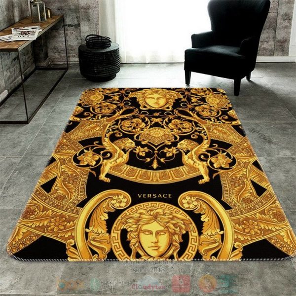 Versace High-End Brand Black Yellow Pattern Rectangle Rug